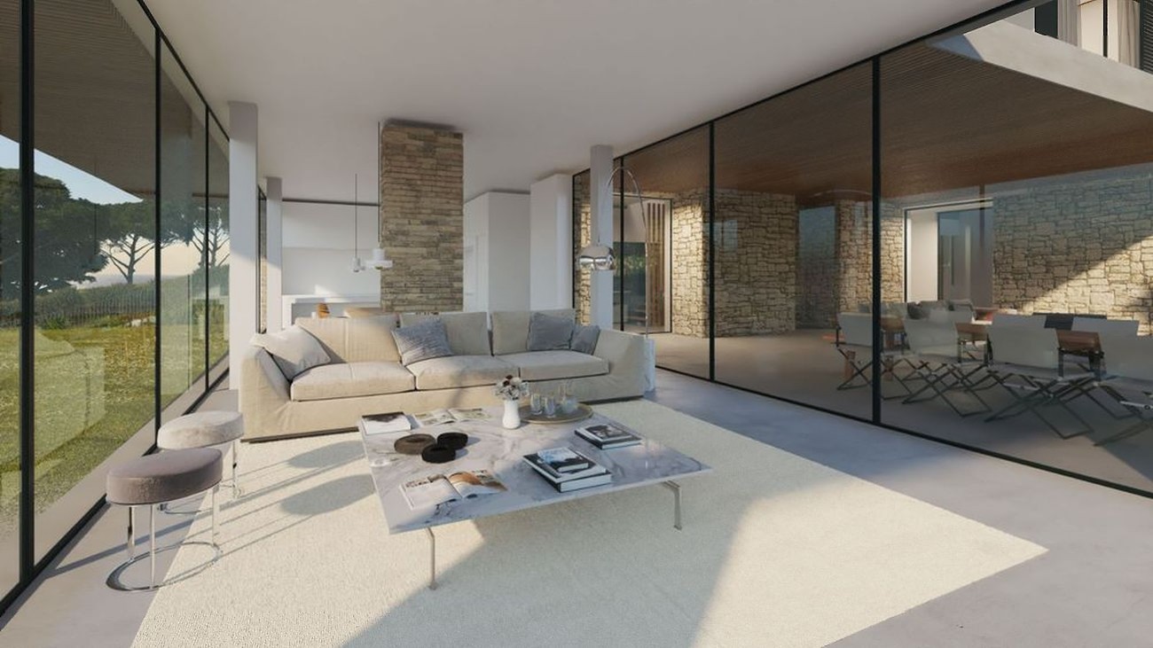 Render — sala e vãos envidraçados